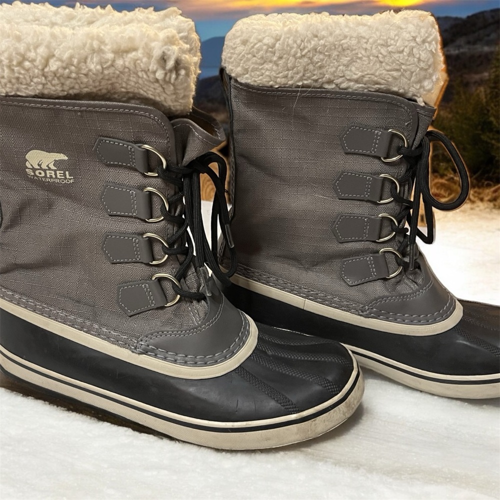 Sorel Lined Snow Boot Womens 8 Carnival Gray Black Winter Waterproof NL1495-035